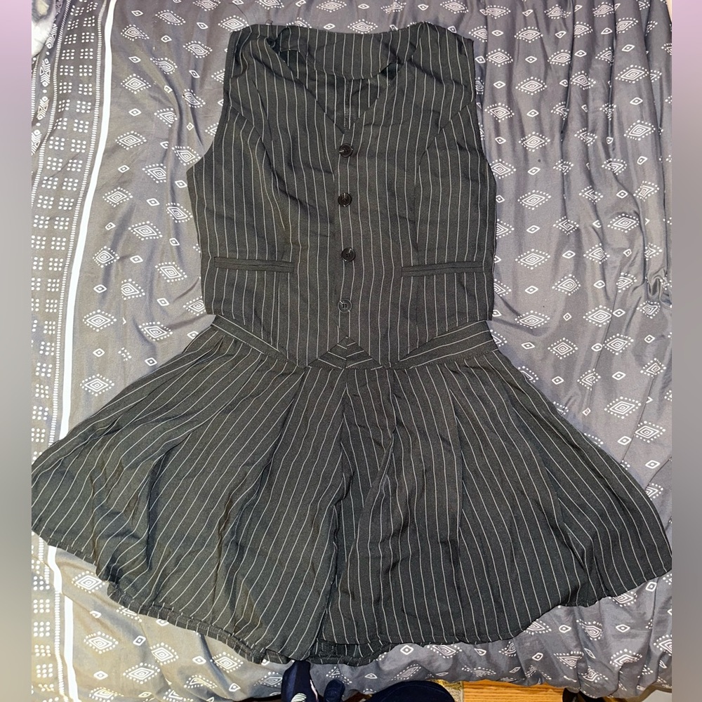 Gray Pinstripe Vest & Skirt Set